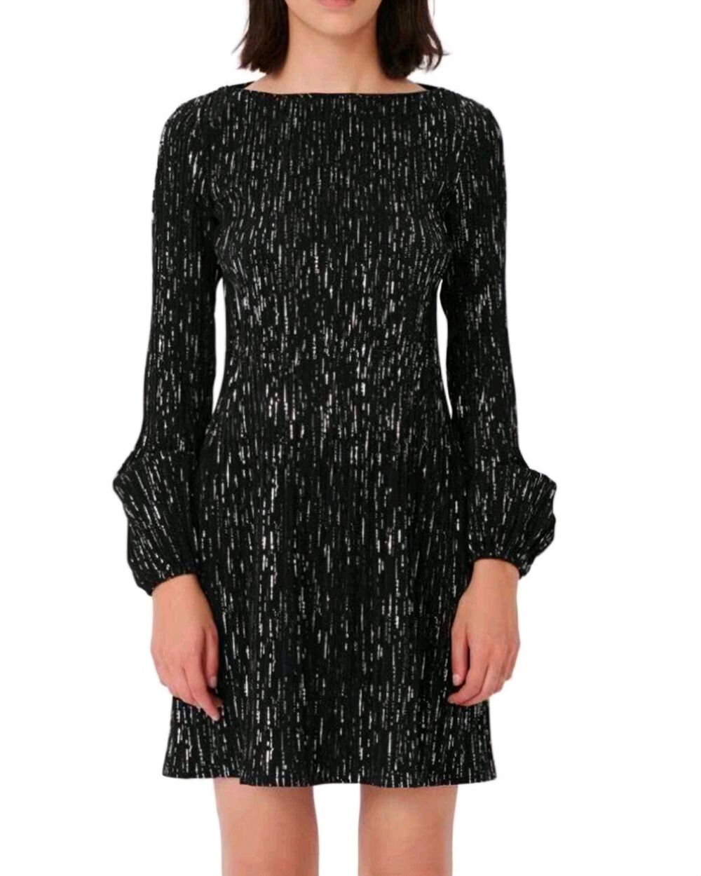 Maje Rocketa Black & Silver pleated long sleeve mini party dress 38 EU M 6